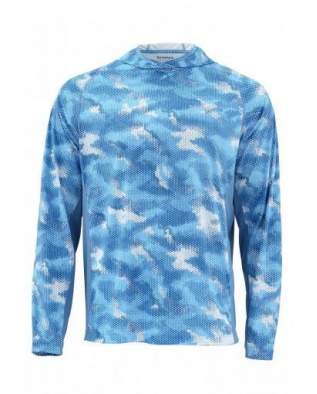 Simms SolarFlex Hoody Print, Hex Camo Sky Blue