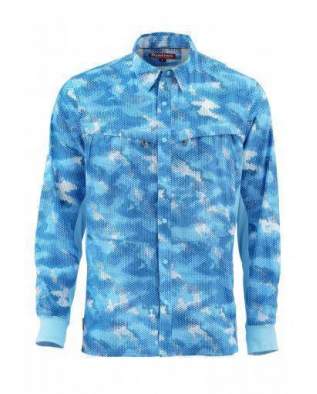 Купить Рубашка Simms Intruder BiComp LS Shirt, Hex Camo Sky Blue Рубашка Simms Intruder BiComp LS Shirt, Hex Camo Sky Blue