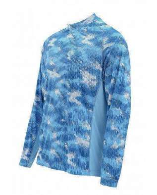 Футболка Simms Solarflex LS Crewneck - Print, Hex Camo Sky Blue