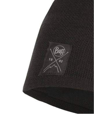Buff Knitted & Fleece Band Hat, Solid Black