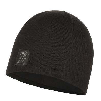 Buff Knitted & Fleece Band Hat, Solid Black
