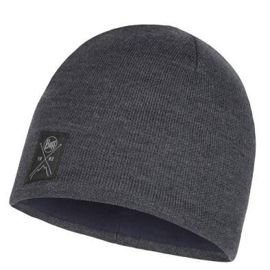 Buff Knitted & Fleece Band Hat, Solid Grey
