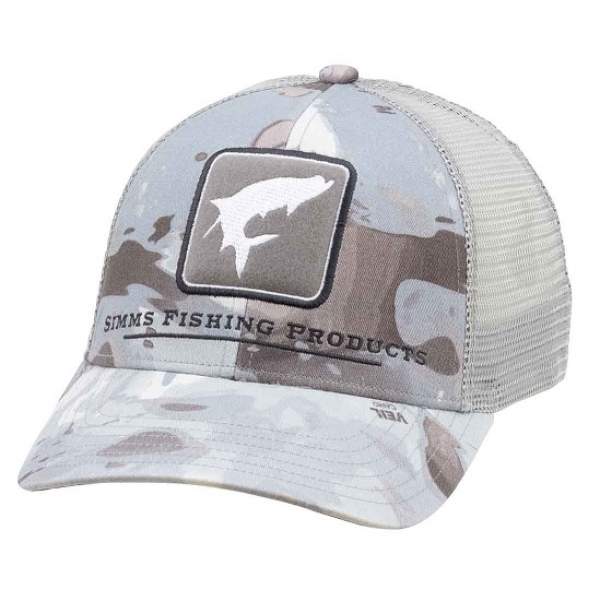 Simms Trout Icon Trucker, Cloud Camo Grey