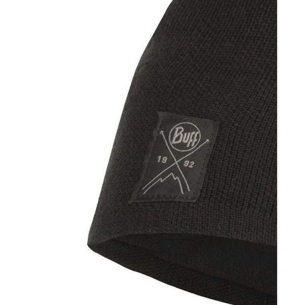 Buff Knitted & Fleece Band Hat, Solid Black