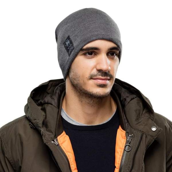 Buff Knitted & Fleece Band Hat, Solid Grey