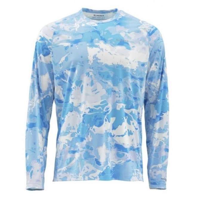 Simms SolarFlex LS Crewneck - Print, Cloud Camo Blue