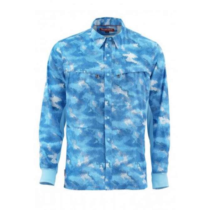 Рубашка Simms Intruder BiComp LS Shirt, Hex Camo Sky Blue