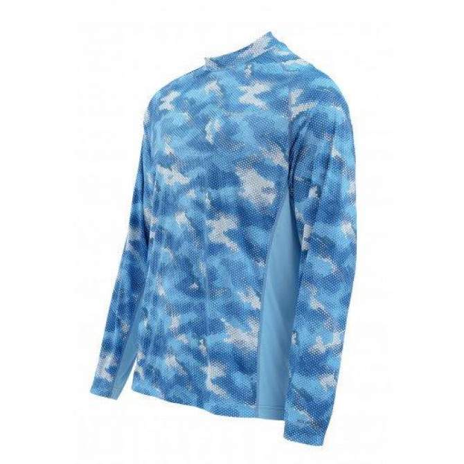Футболка Simms Solarflex LS Crewneck - Print, Hex Camo Sky Blue