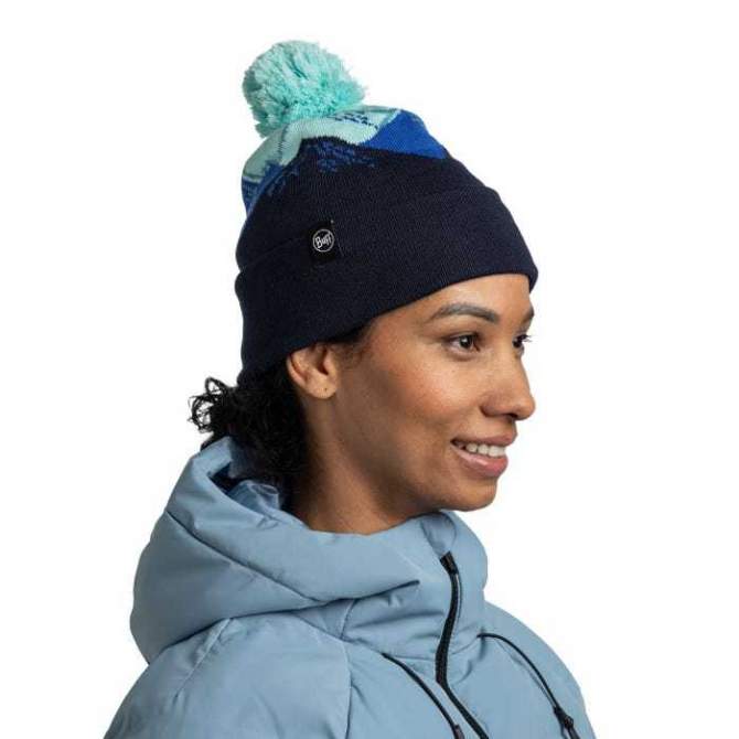 Buff Knitted Hat, Tatik Night Blue