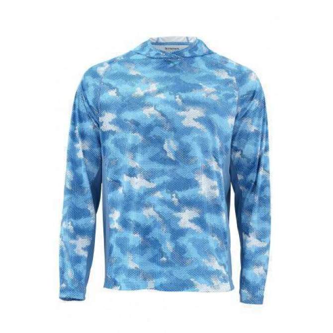 Simms SolarFlex Hoody Print, Hex Camo Sky Blue