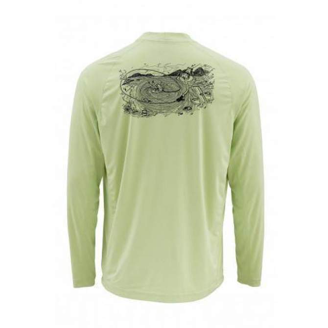Футболка Simms Solarflex LS Crewneck - Graphic Print, Record Light Green
