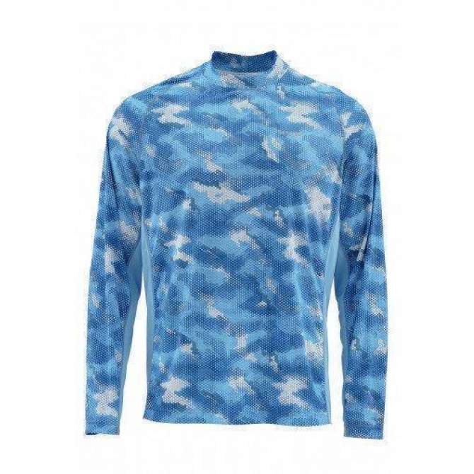 Футболка Simms Solarflex LS Crewneck - Print, Hex Camo Sky Blue
