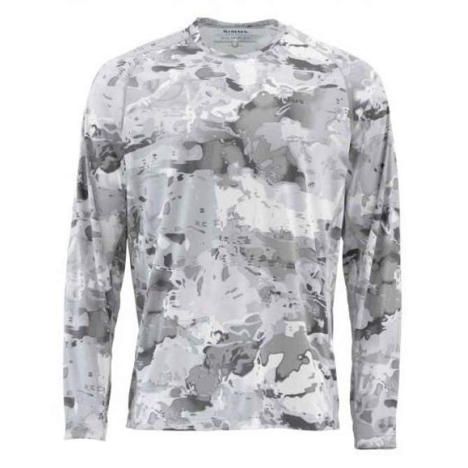 Simms SolarFlex LS Crewneck - Print, Cloud Camo Grey