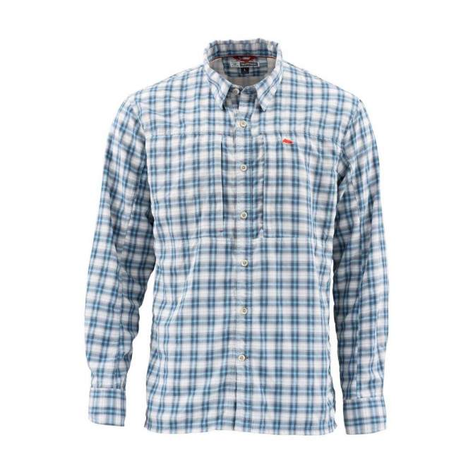 Simms BugStopper LS Shirt, Faded Denim Plaid