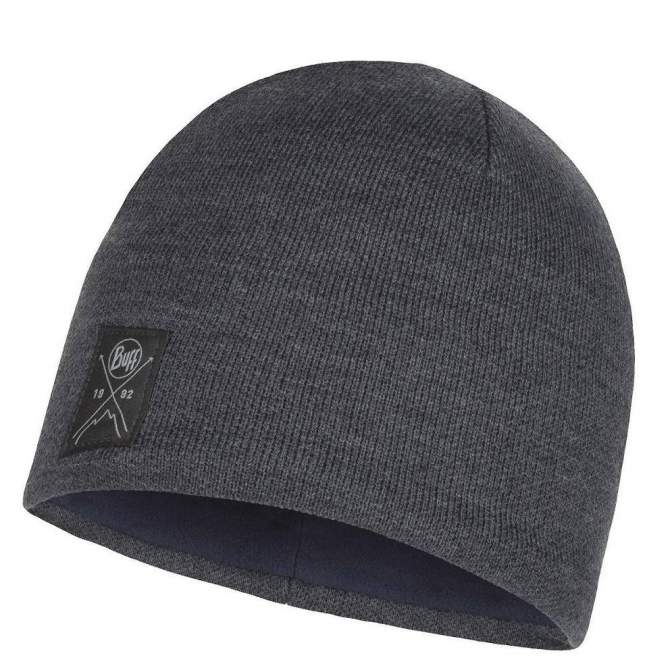 Buff Knitted & Fleece Band Hat, Solid Grey