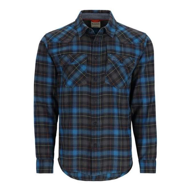 Simms Santee Flannel LS Shirt, Black-Bright Blue Window Pane Ombre