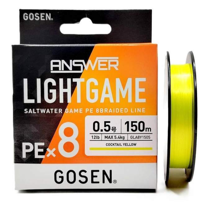 GOSEN Answer Light Game PE×8 150m #0.5 PE, Cocktail Yellow